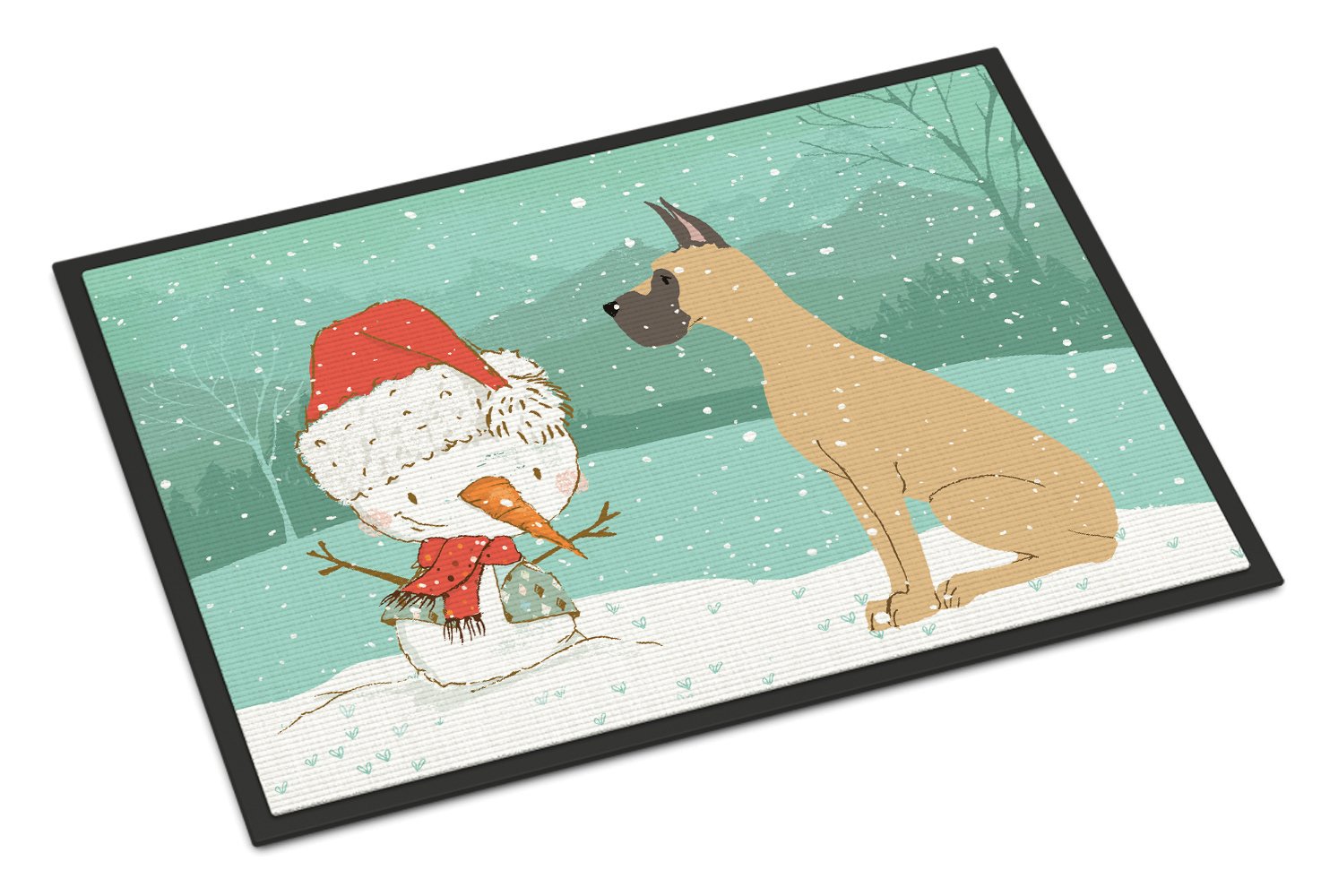 Cropped Fawn Great Dane Snowman Christmas Indoor or Outdoor Mat 24x36 CK2041JMAT by Caroline's Treasures