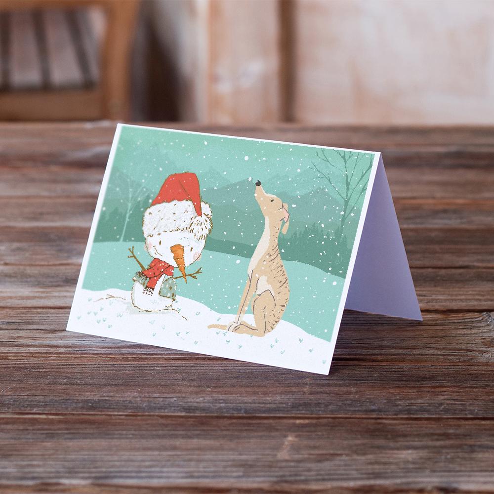 Buy this Brindle Greyhound Snowman Christmas Greeting Cards and Envelopes Pack of 8