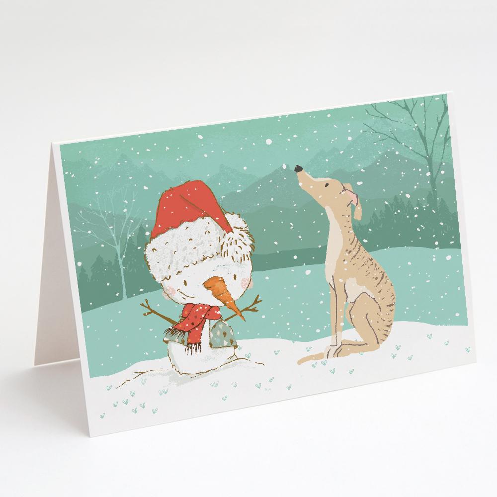 Buy this Brindle Greyhound Snowman Christmas Greeting Cards and Envelopes Pack of 8