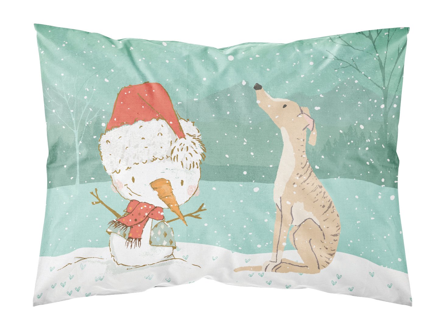 Brindle Greyhound Snowman Christmas Fabric Standard Pillowcase CK2043PILLOWCASE by Caroline's Treasures