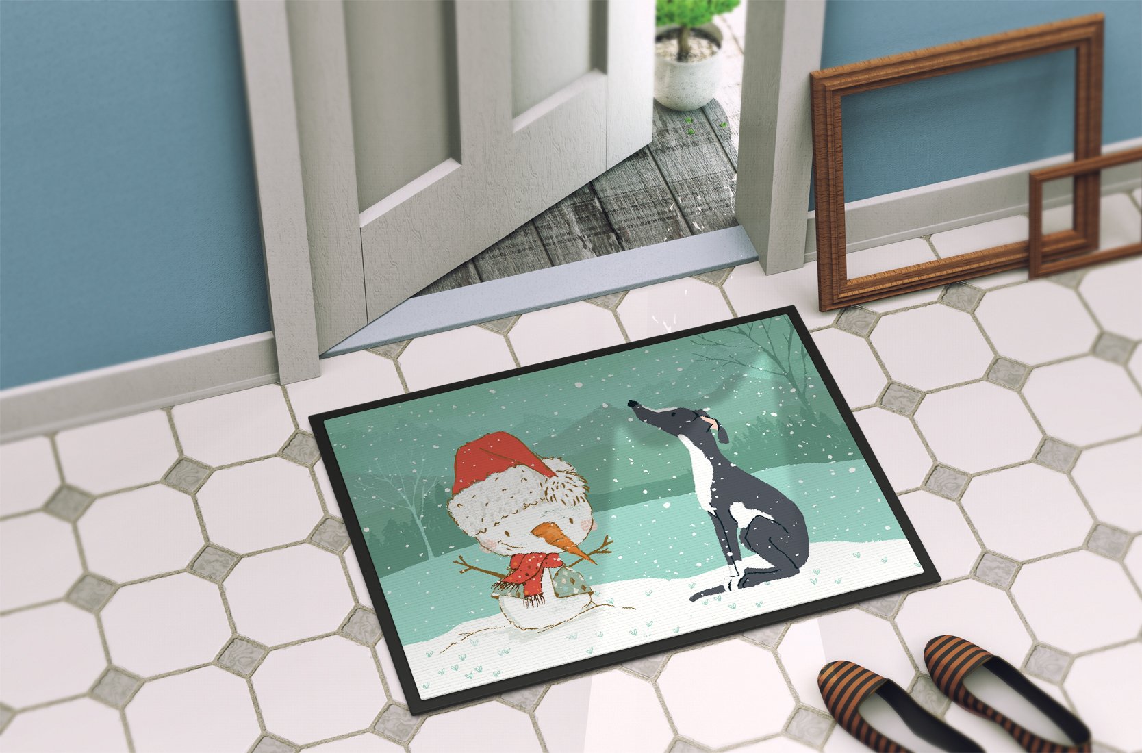 Black Greyhound Snowman Christmas Indoor or Outdoor Mat 24x36 CK2044JMAT by Caroline's Treasures