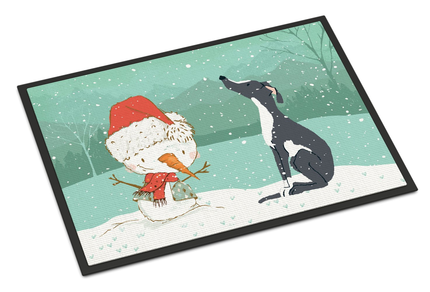 Black Greyhound Snowman Christmas Indoor or Outdoor Mat 24x36 CK2044JMAT by Caroline's Treasures