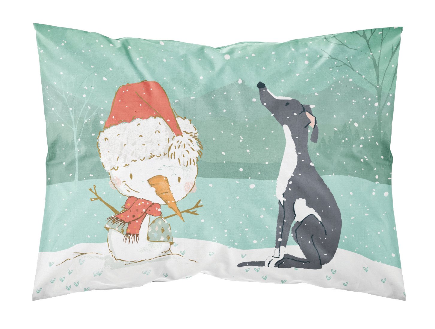 Black Greyhound Snowman Christmas Fabric Standard Pillowcase CK2044PILLOWCASE by Caroline's Treasures