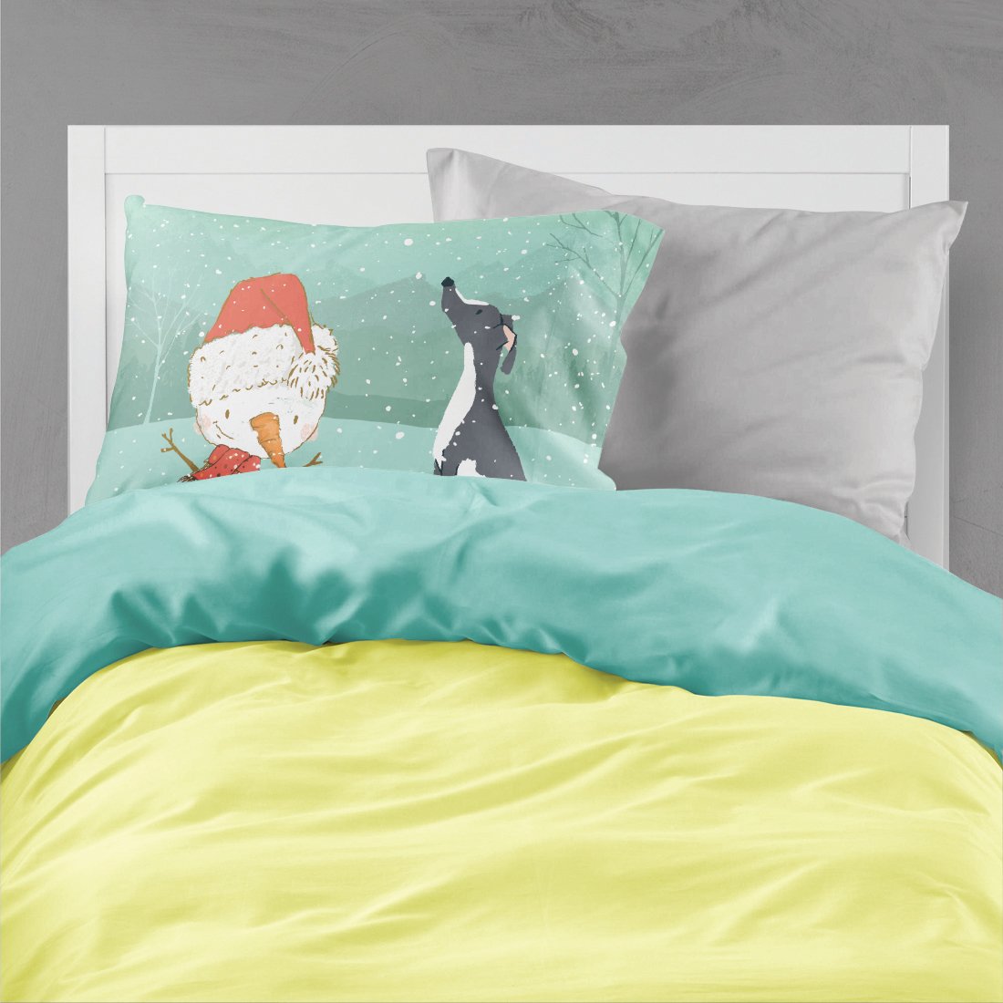 Black Greyhound Snowman Christmas Fabric Standard Pillowcase CK2044PILLOWCASE by Caroline's Treasures