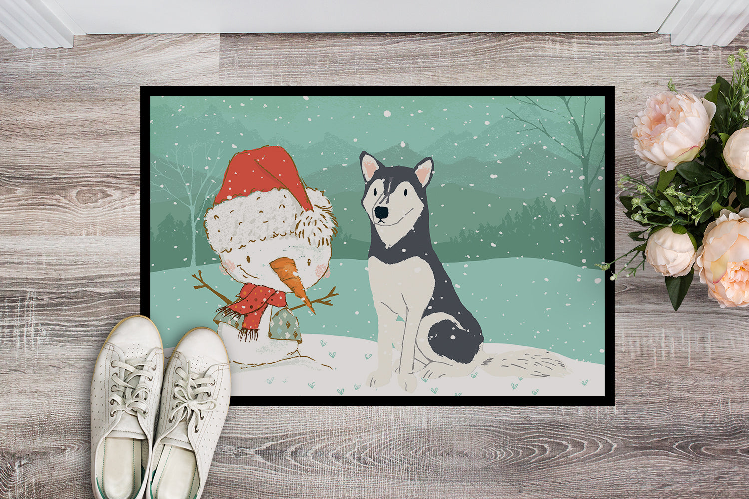 Siberian Husky Snowman Christmas Indoor or Outdoor Mat 18x27 CK2046MAT - the-store.com