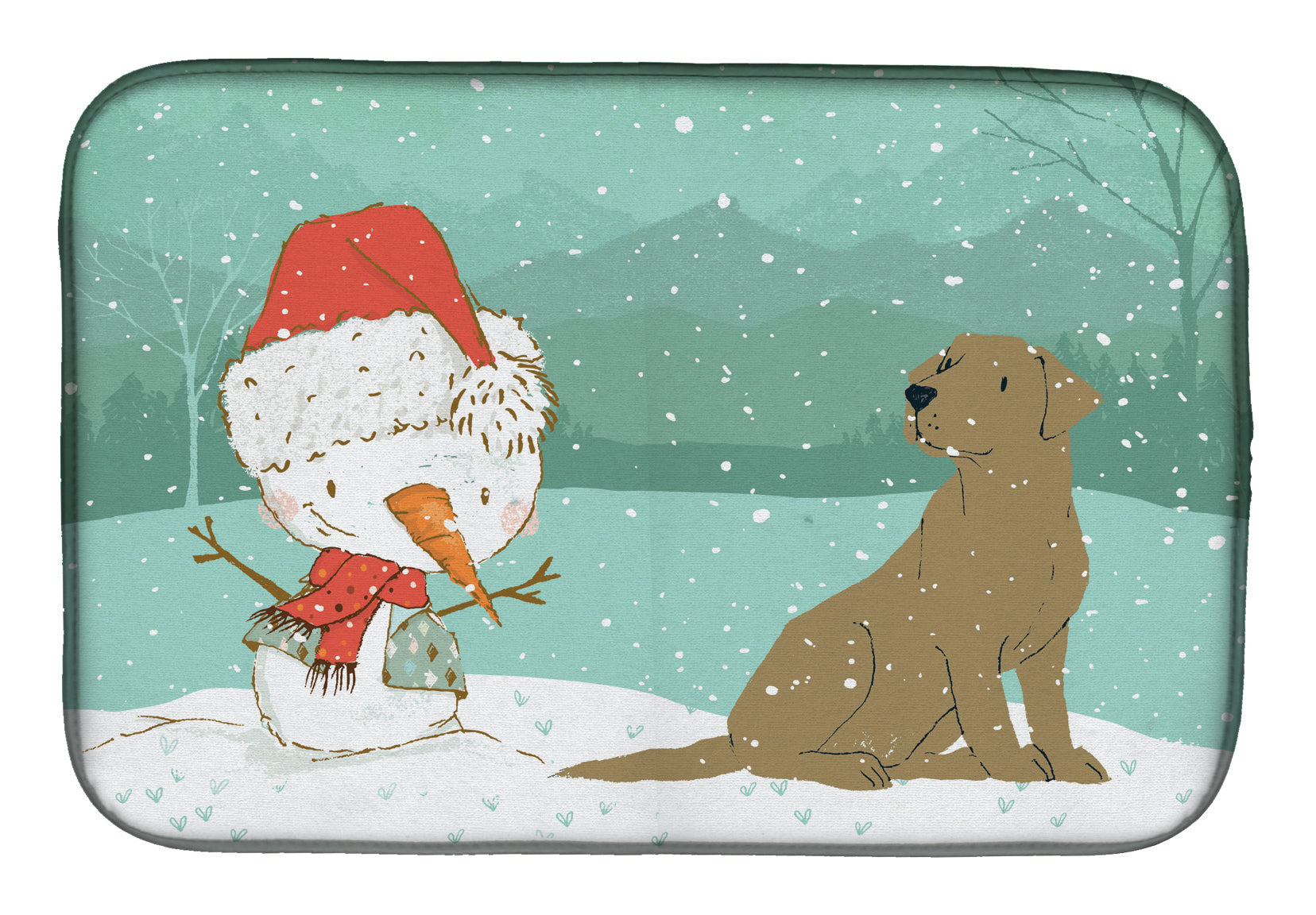 Chocolate Labrador Snowman Christmas Dish Drying Mat CK2048DDM