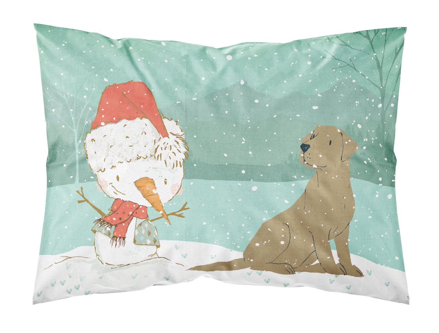Chocolate Labrador Snowman Christmas Fabric Standard Pillowcase CK2048PILLOWCASE by Caroline's Treasures