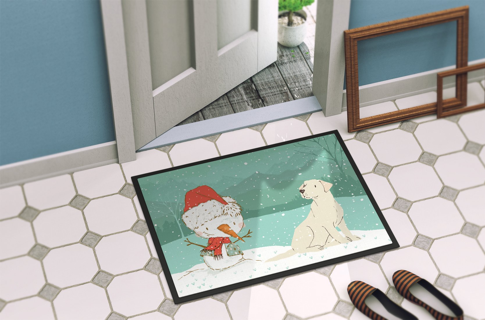 Yellow Labrador Snowman Christmas Indoor or Outdoor Mat 24x36 CK2049JMAT by Caroline's Treasures