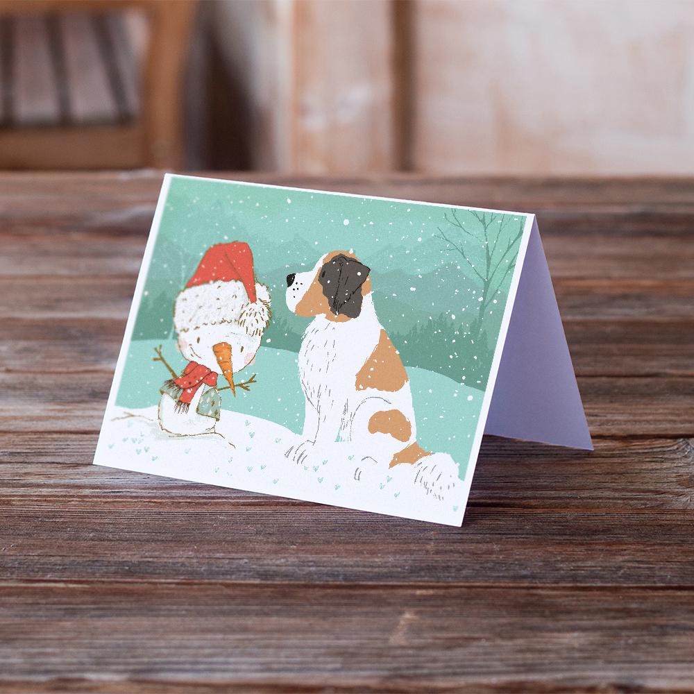 Buy this Saint Bernard Snowman Christmas Greeting Cards and Envelopes Pack of 8