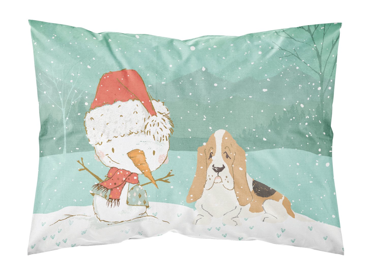 Basset Hound Snowman Christmas Fabric Standard Pillowcase CK2051PILLOWCASE by Caroline's Treasures