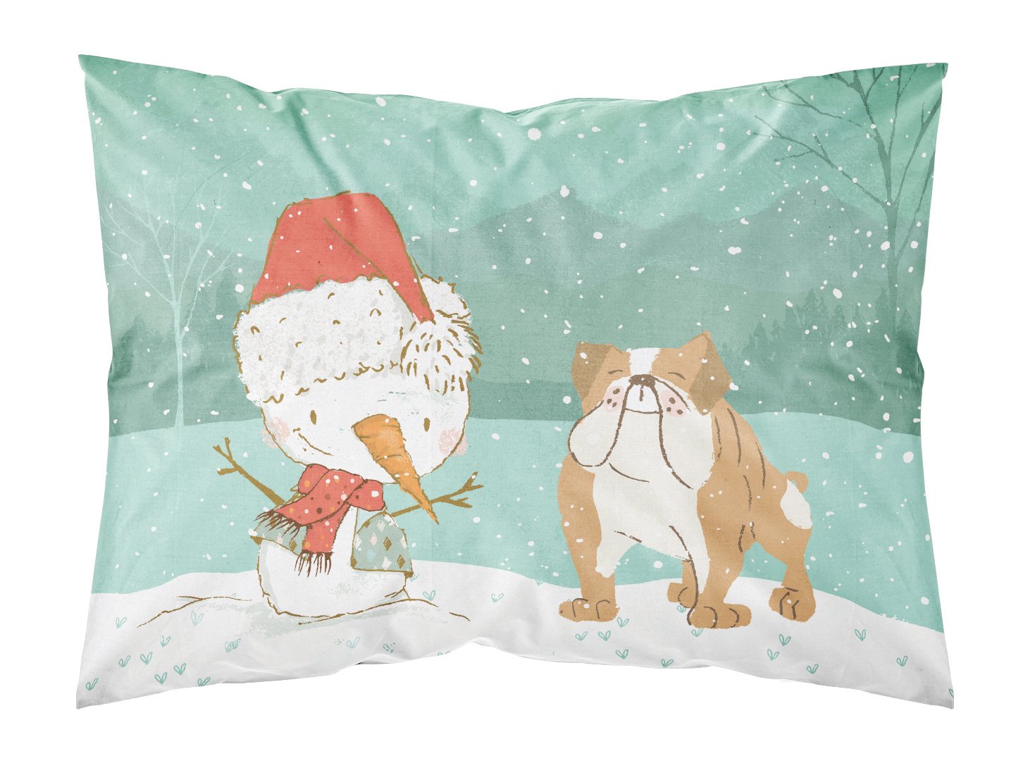 English Bulldog Snowman Christmas Fabric Standard Pillowcase CK2053PILLOWCASE by Caroline's Treasures