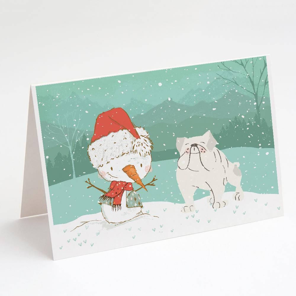 Buy this White English Bulldog Snowman Christmas Greeting Cards and Envelopes Pack of 8