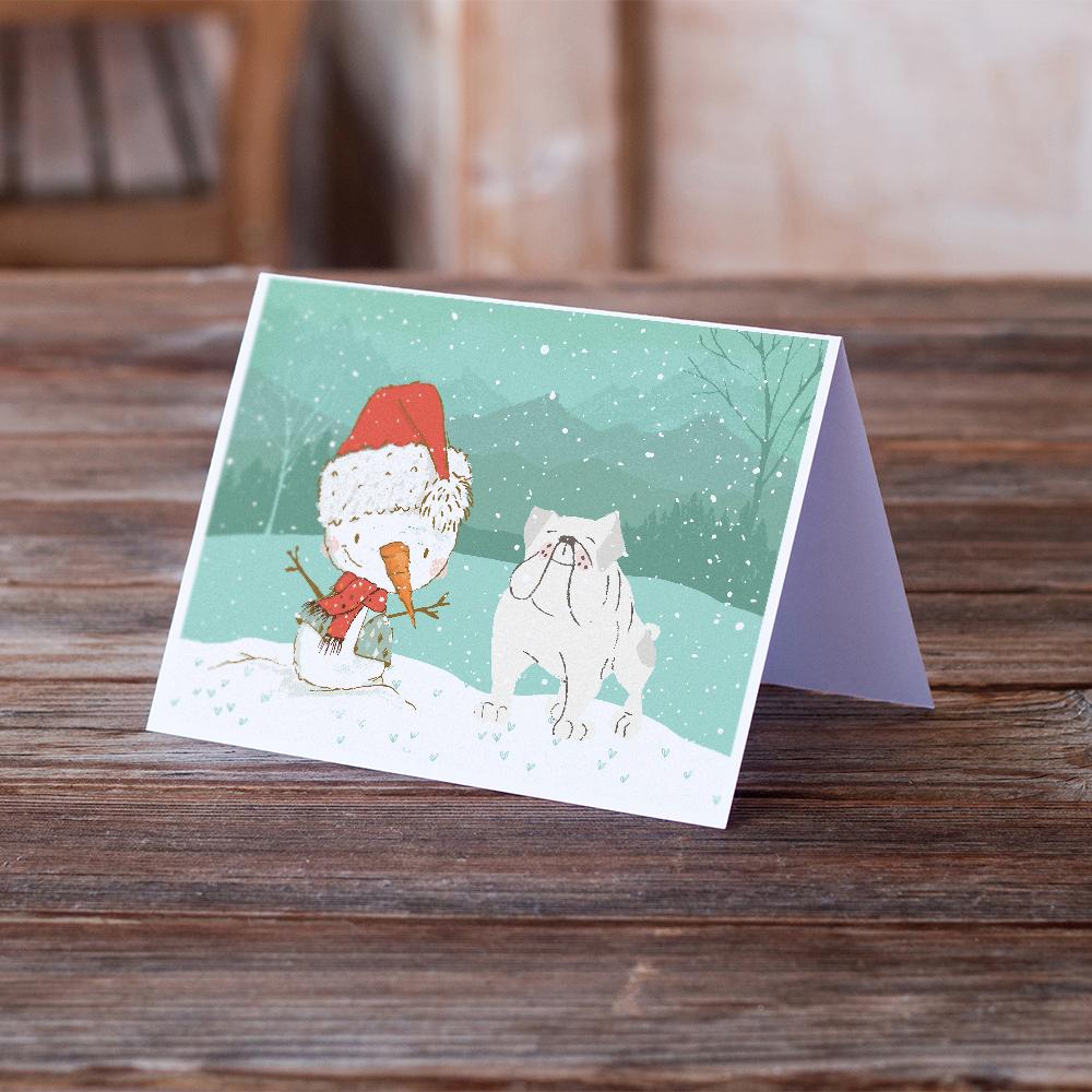 Buy this White English Bulldog Snowman Christmas Greeting Cards and Envelopes Pack of 8