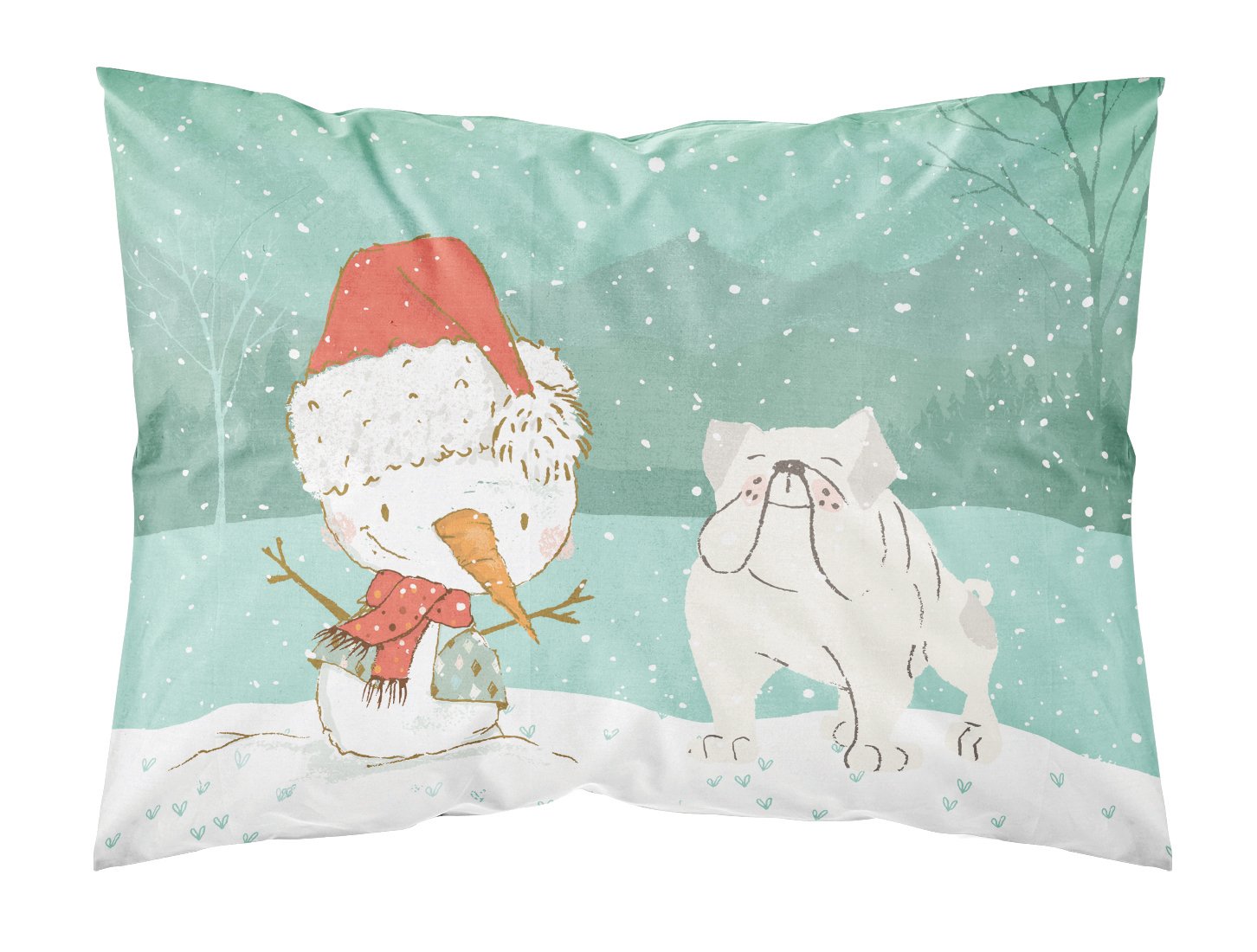 White English Bulldog Snowman Christmas Fabric Standard Pillowcase CK2054PILLOWCASE by Caroline's Treasures