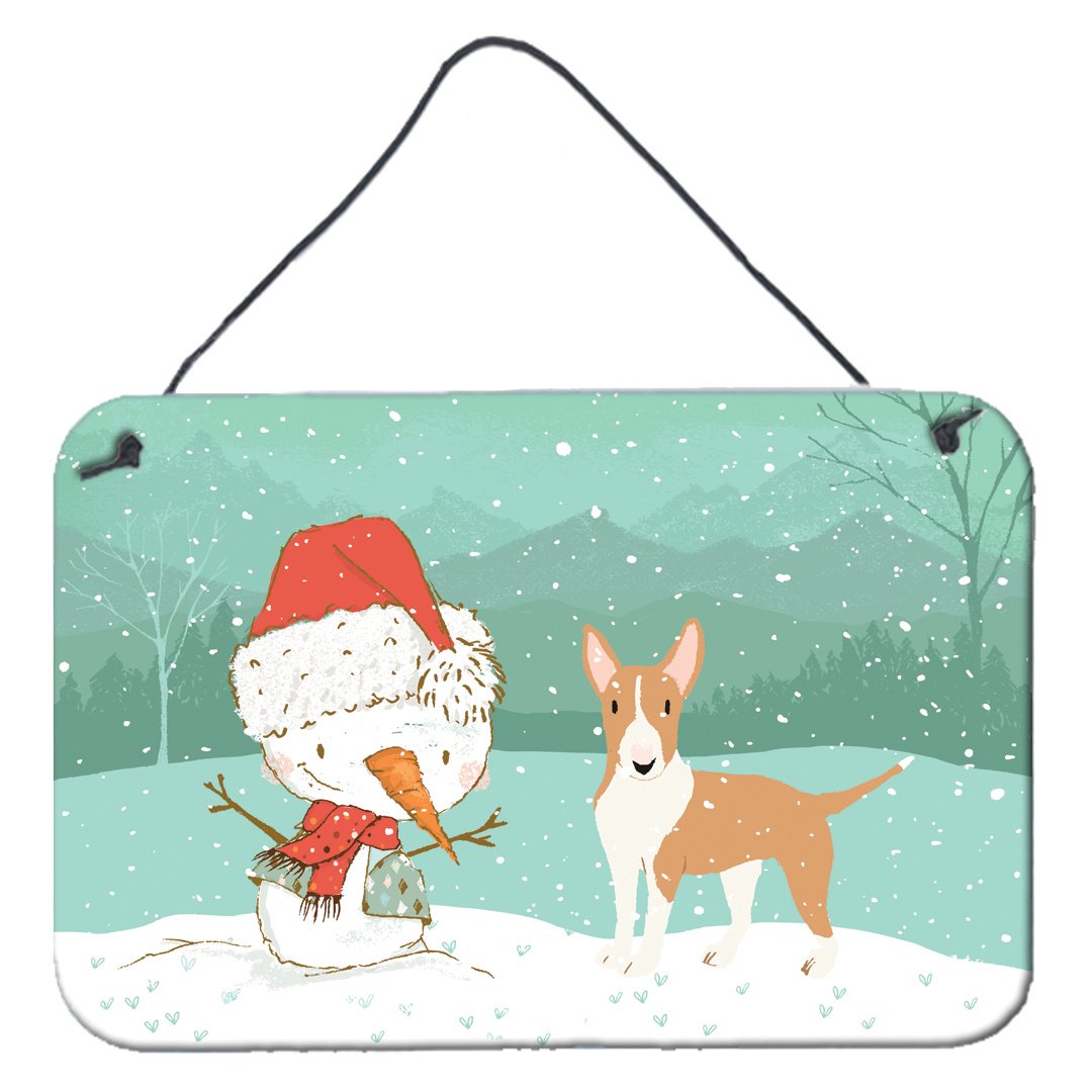 Fawn Bull Terrier Snowman Christmas Wall or Door Hanging Prints CK2056DS812 by Caroline's Treasures