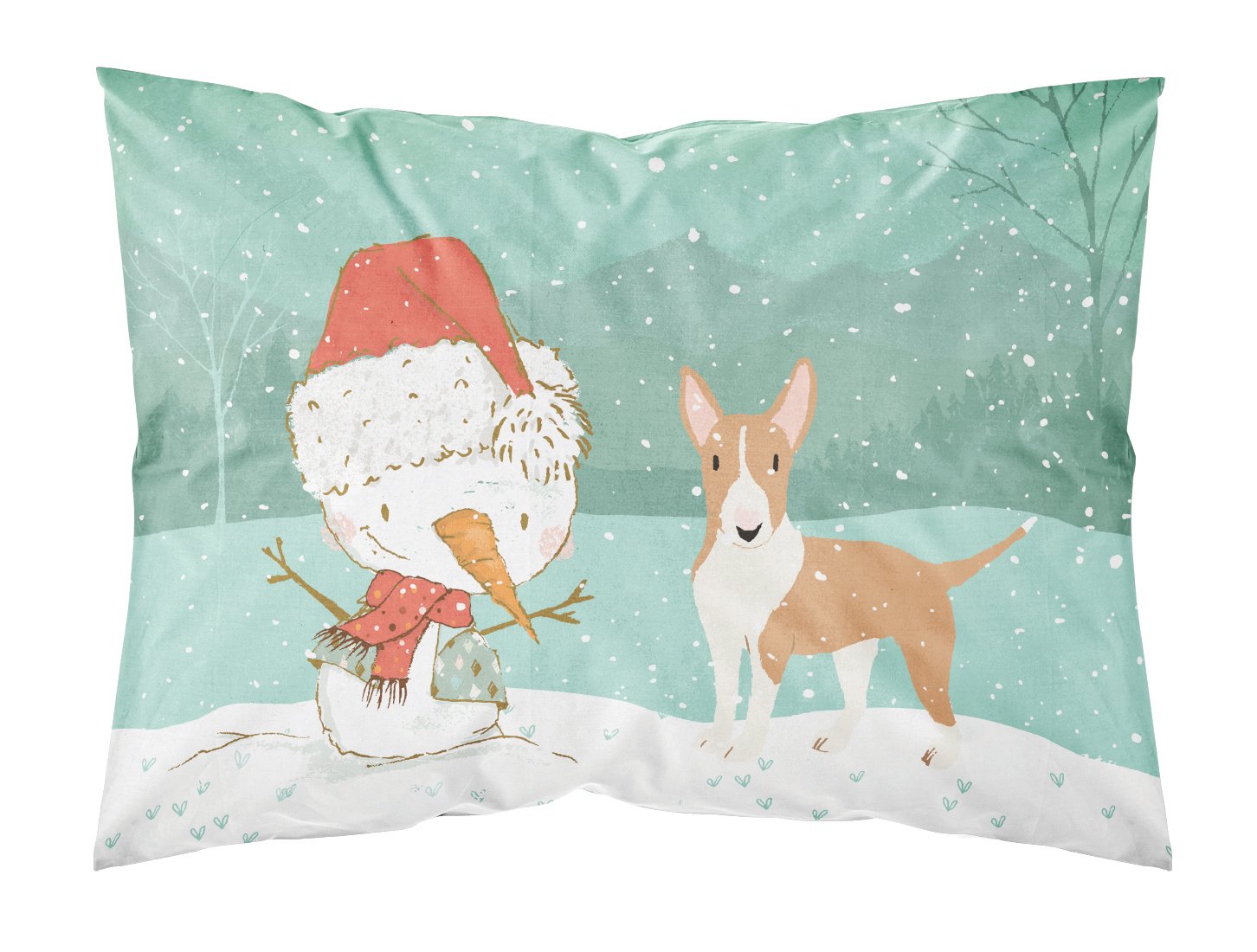 Fawn Bull Terrier Snowman Christmas Fabric Standard Pillowcase CK2056PILLOWCASE by Caroline's Treasures
