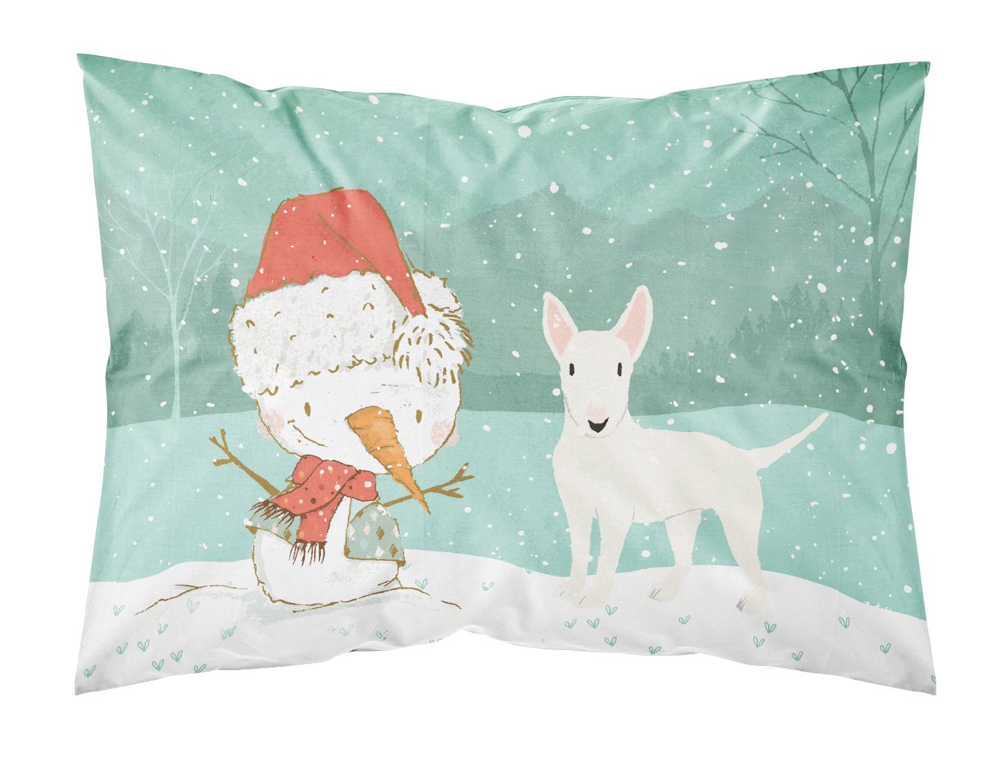 White Bull Terrier Snowman Christmas Fabric Standard Pillowcase CK2058PILLOWCASE by Caroline's Treasures