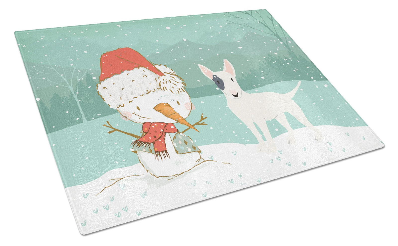 White Spot Bull Terrier Snowman Christmas Glass Cutting Board Large CK2059LCB by Caroline's Treasures