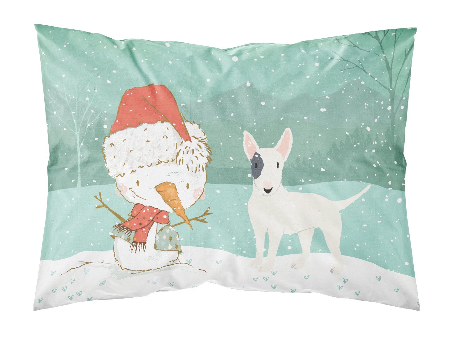White Spot Bull Terrier Snowman Christmas Fabric Standard Pillowcase CK2059PILLOWCASE by Caroline's Treasures