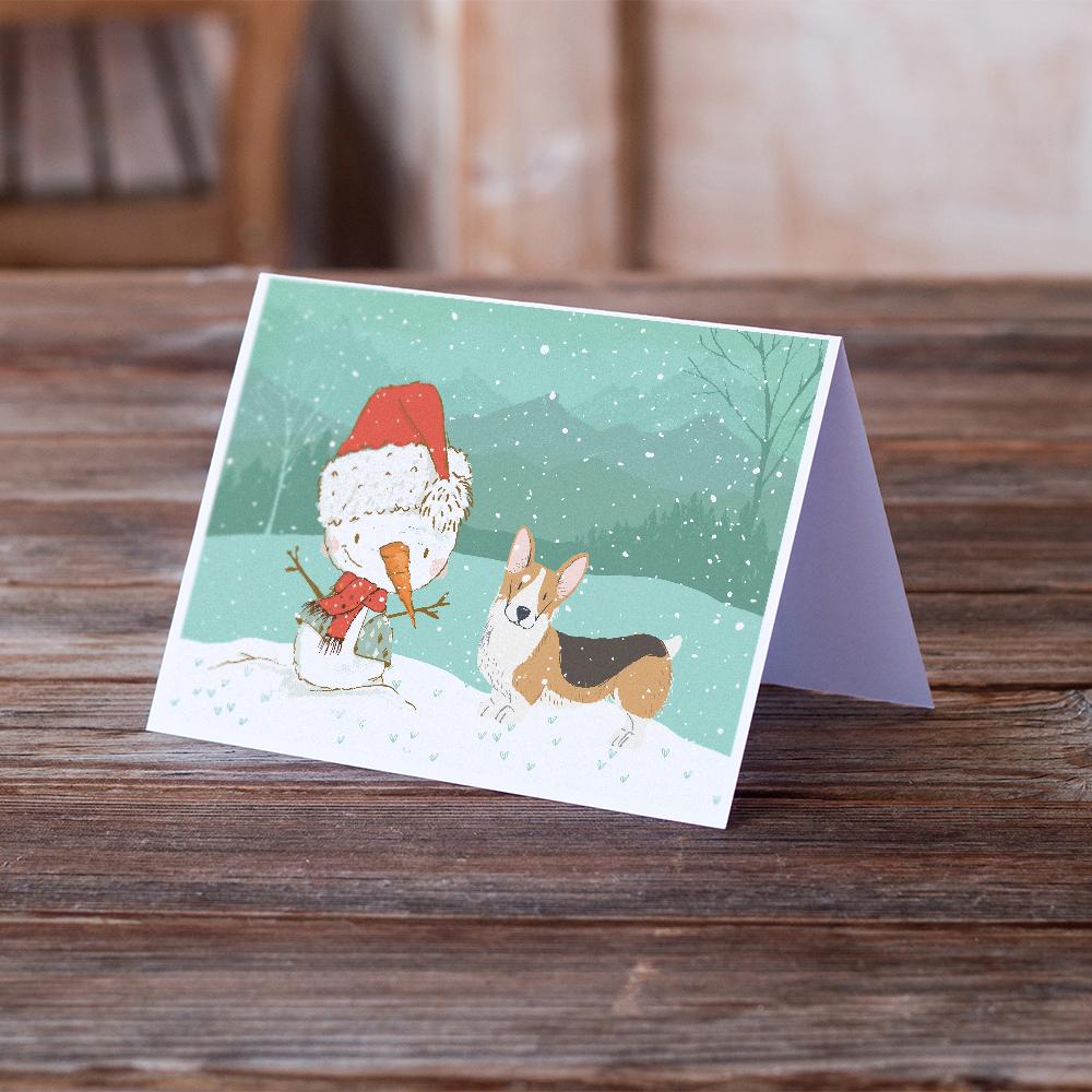 Buy this Tricolor Pembroke Corgi Snowman Christmas Greeting Cards and Envelopes Pack of 8