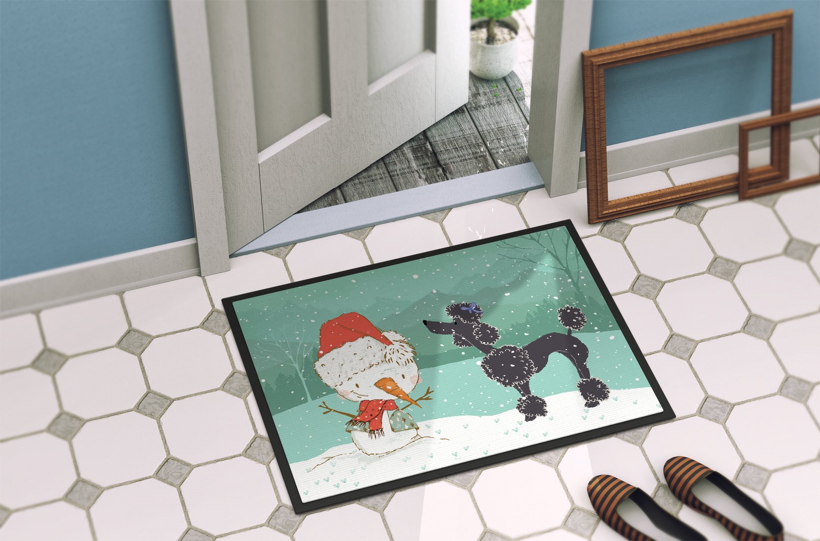 Black Poodle Snowman Christmas Indoor or Outdoor Mat 24x36 CK2064JMAT by Caroline's Treasures