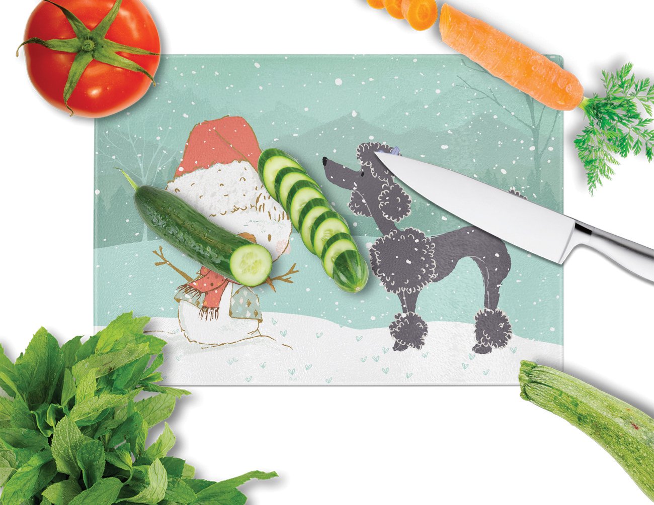 Black Poodle Snowman Christmas Glass Cutting Board Large CK2064LCB by Caroline's Treasures