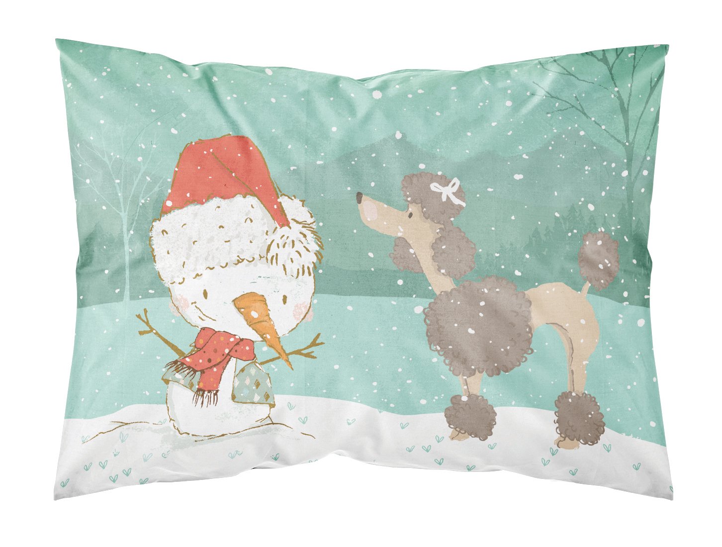Chocolate Poodle Snowman Christmas Fabric Standard Pillowcase CK2065PILLOWCASE by Caroline's Treasures