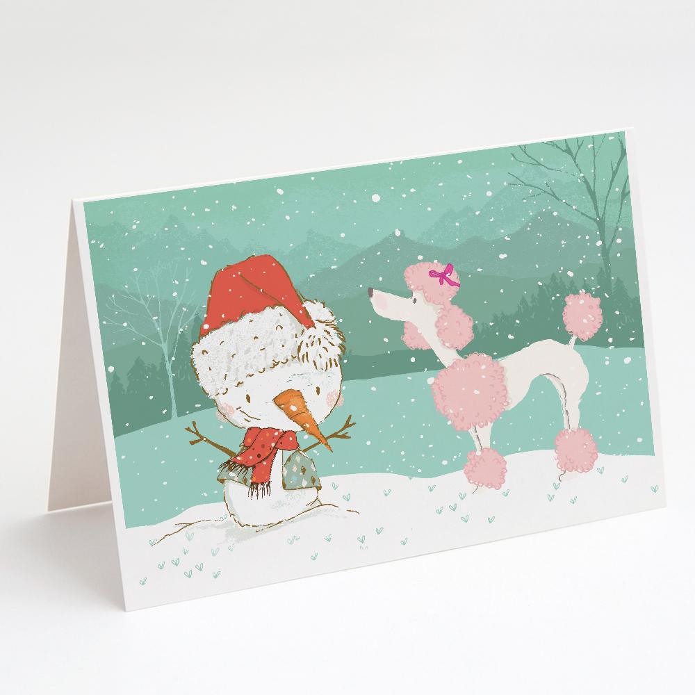 Buy this Pink Poodle Snowman Christmas Greeting Cards and Envelopes Pack of 8