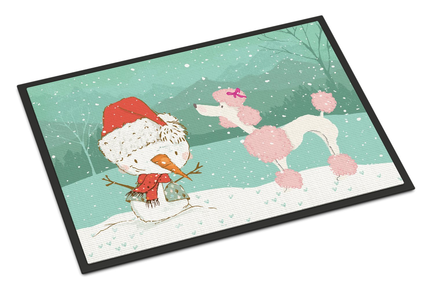Pink Poodle Snowman Christmas Indoor or Outdoor Mat 24x36 CK2066JMAT by Caroline's Treasures
