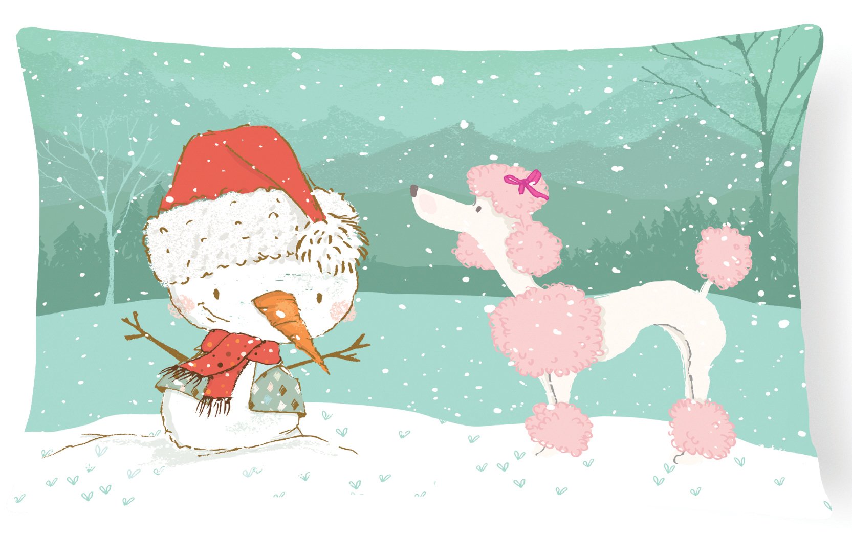 Pink Poodle Snowman Christmas Canvas Fabric Decorative Pillow CK2066PW1216 by Caroline's Treasures