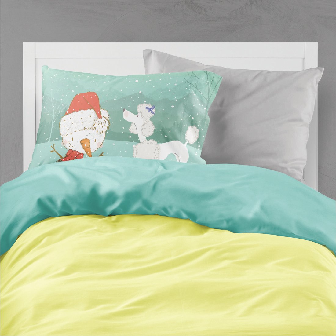 White Poodle Snowman Christmas Fabric Standard Pillowcase CK2067PILLOWCASE by Caroline's Treasures