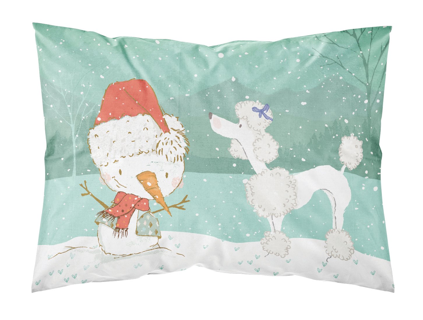 White Poodle Snowman Christmas Fabric Standard Pillowcase CK2067PILLOWCASE by Caroline's Treasures