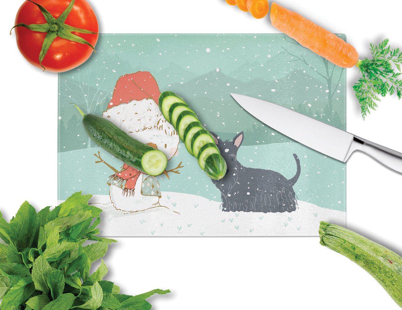 Scottish Terrier Snowman Christmas Glass Cutting Board Large CK2068LCB by Caroline's Treasures