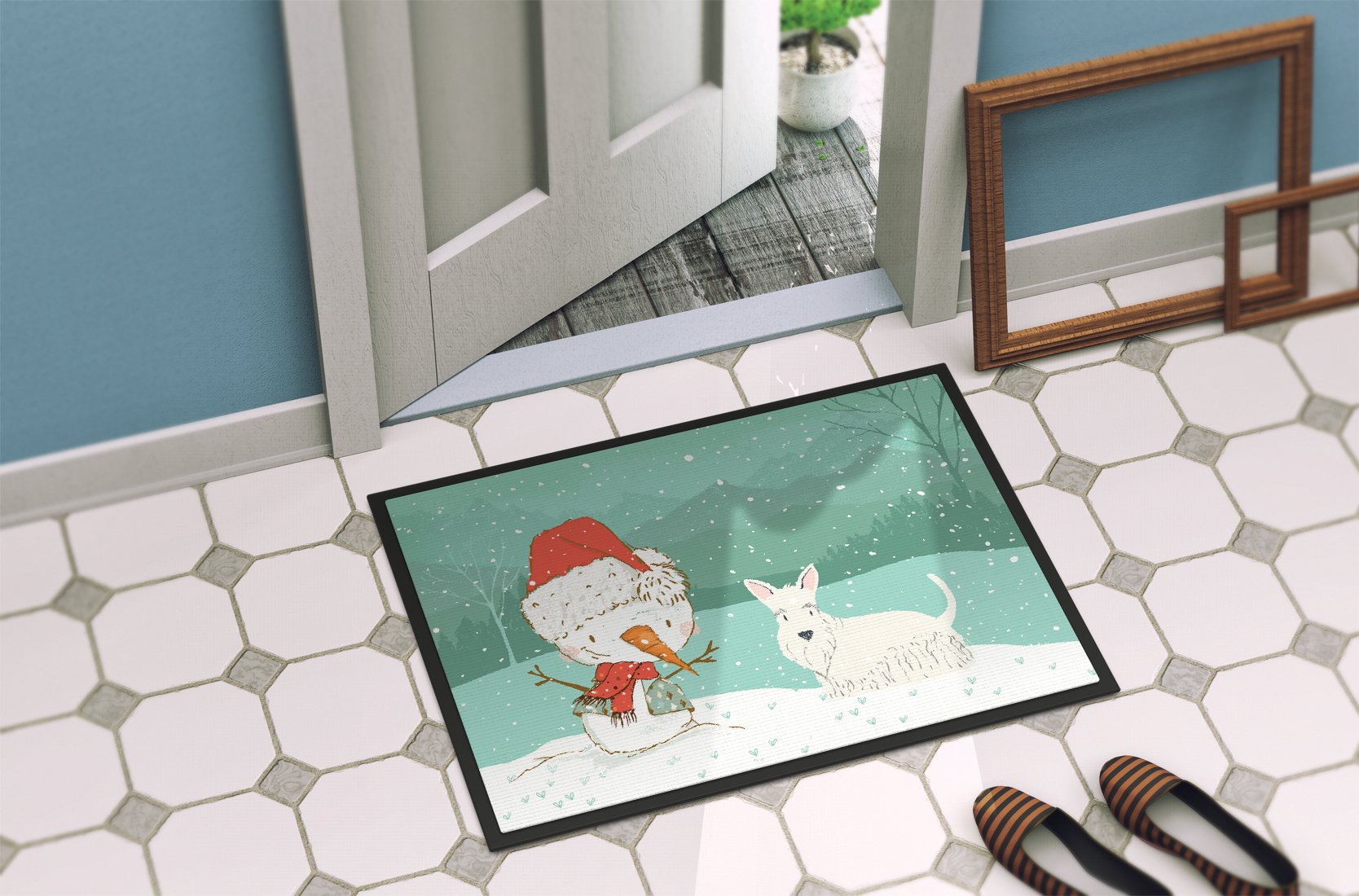 Wheaten Scottish Terrier Snowman Christmas Indoor or Outdoor Mat 24x36 CK2069JMAT by Caroline's Treasures