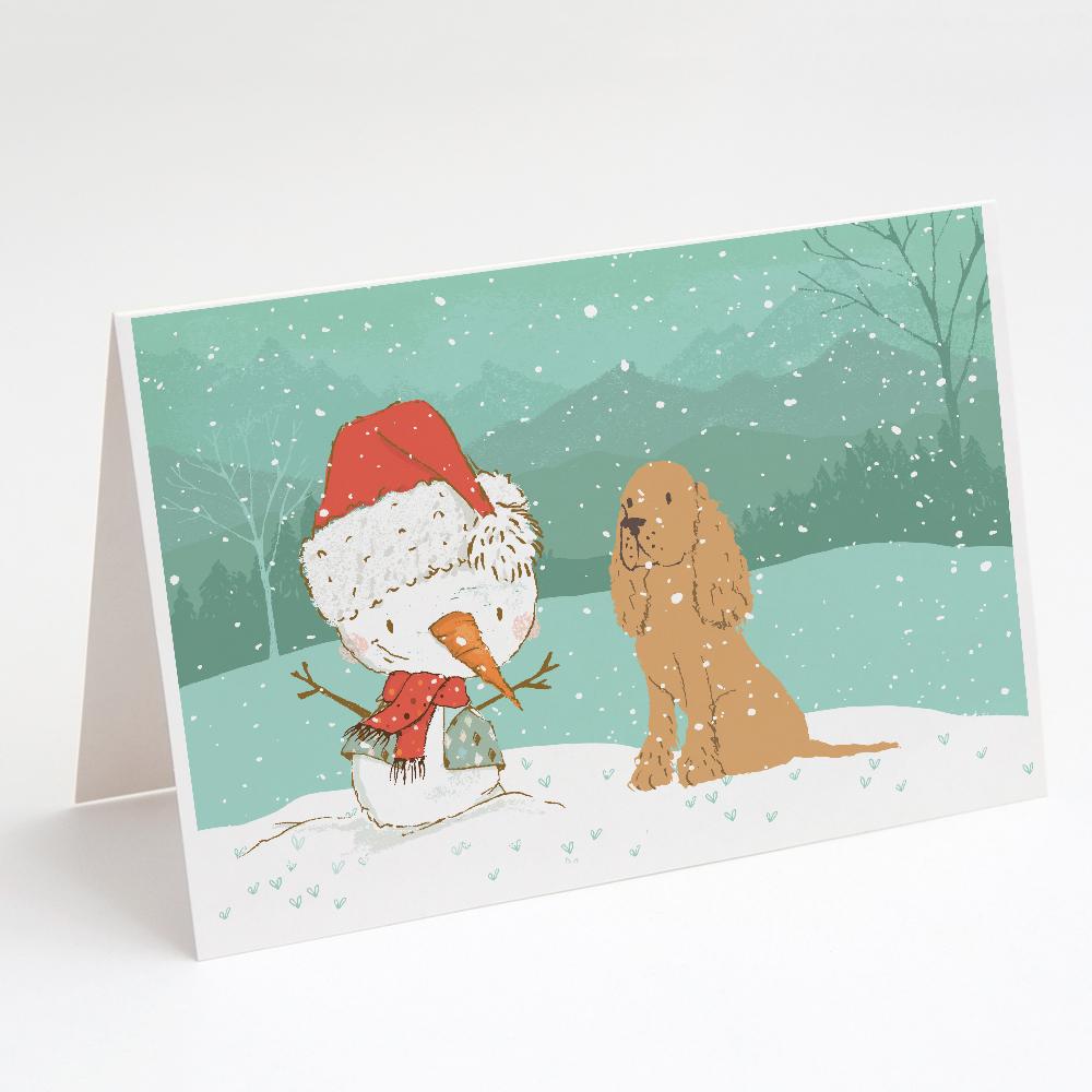 Buy this Tan Spaniel Snowman Christmas Greeting Cards and Envelopes Pack of 8