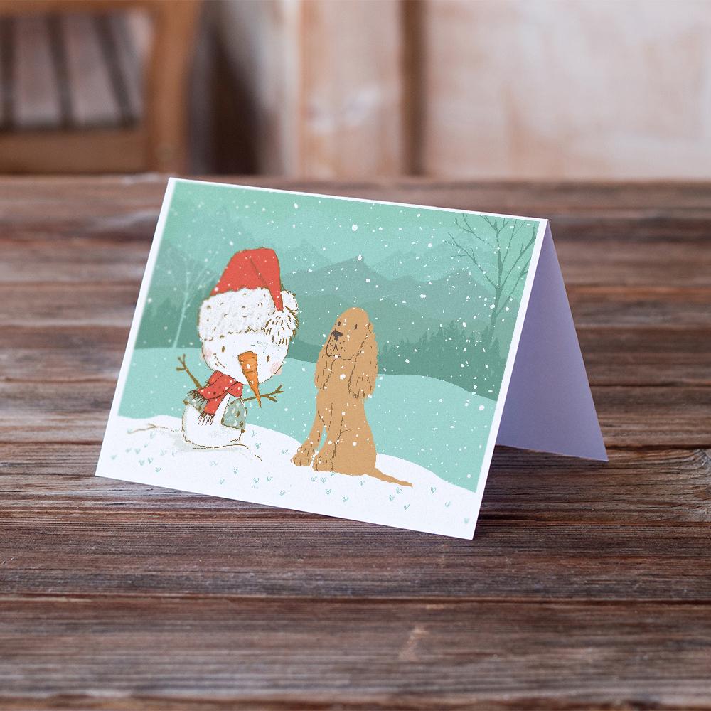 Tan Spaniel Snowman Christmas Greeting Cards and Envelopes Pack of 8 - the-store.com