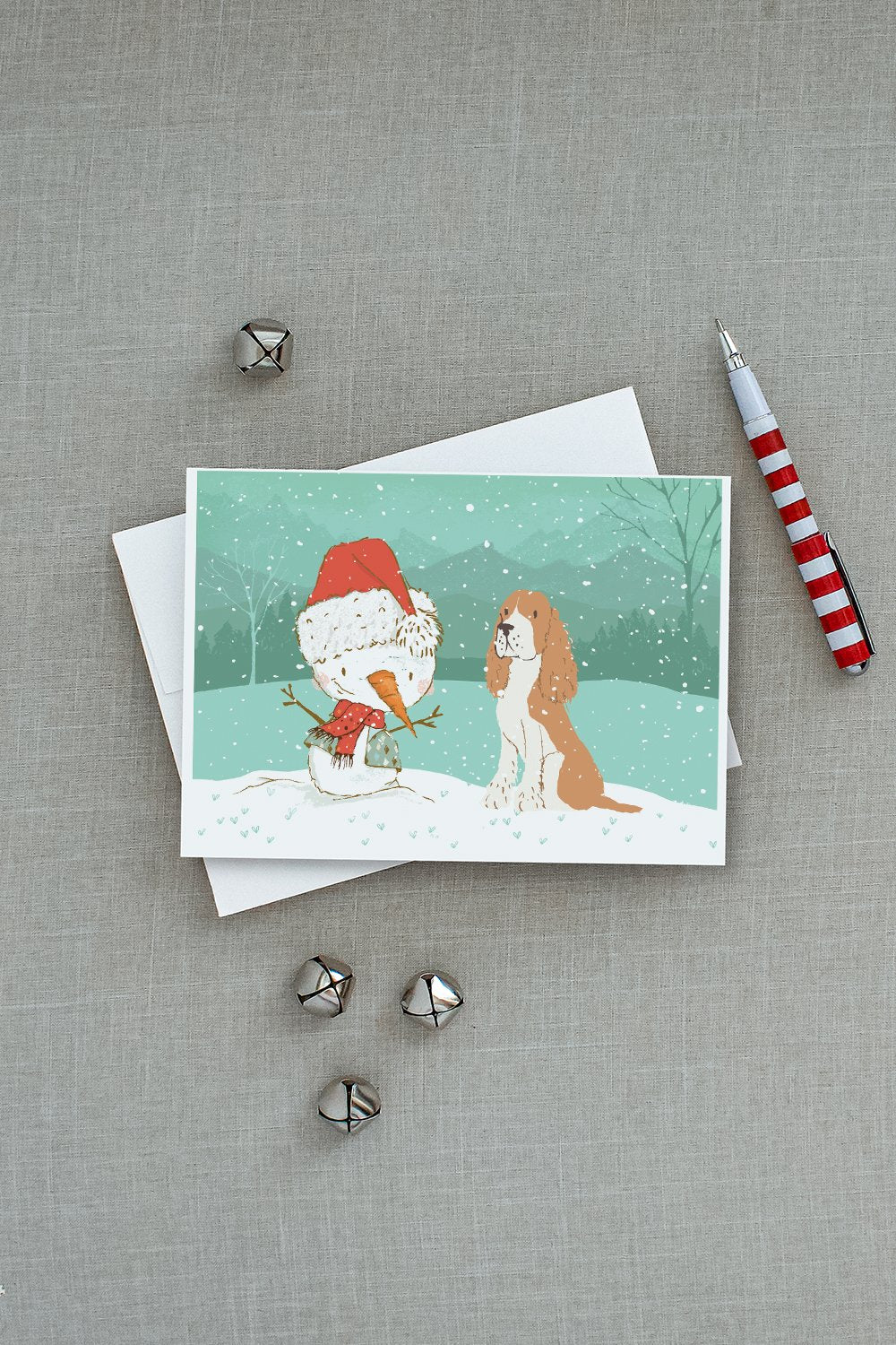 Red Spaniel Snowman Christmas Greeting Cards and Envelopes Pack of 8 - the-store.com