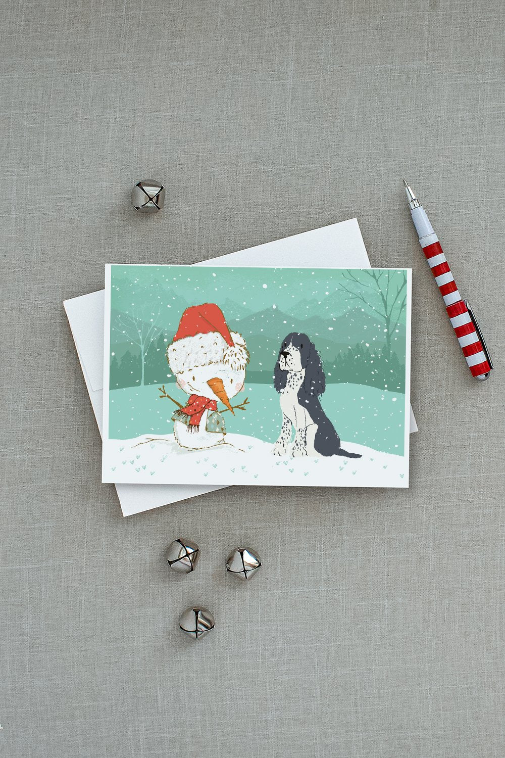 English Springer Spaniel Snowman Christmas Greeting Cards and Envelopes Pack of 8 - the-store.com