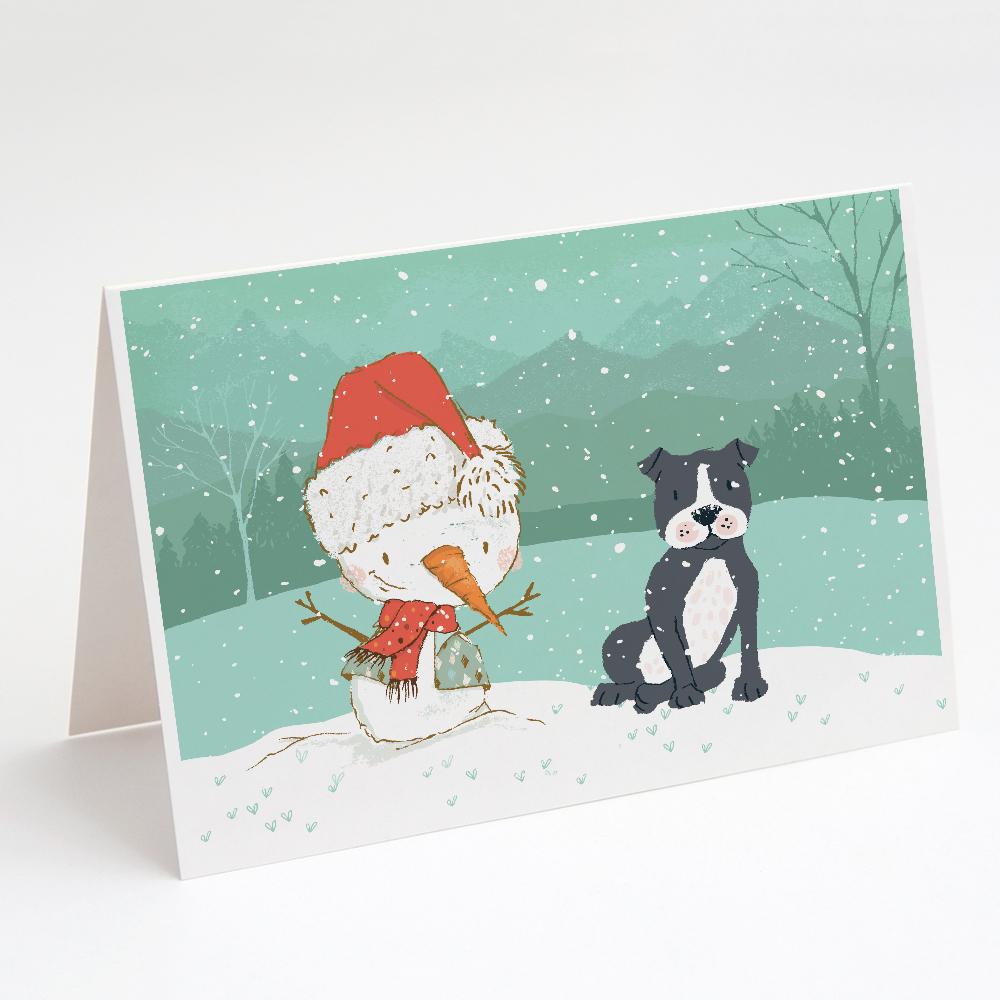 Buy this Black Staffie Snowman Christmas Greeting Cards and Envelopes Pack of 8