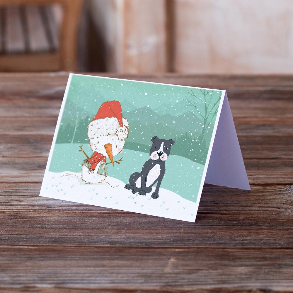 Buy this Black Staffie Snowman Christmas Greeting Cards and Envelopes Pack of 8