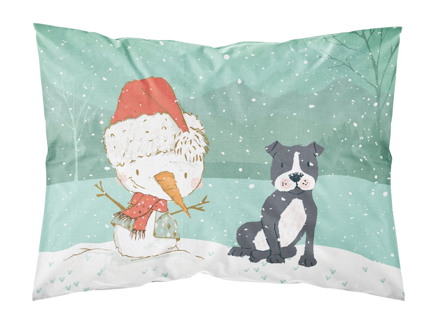 Black Staffie Snowman Christmas Fabric Standard Pillowcase CK2075PILLOWCASE by Caroline's Treasures