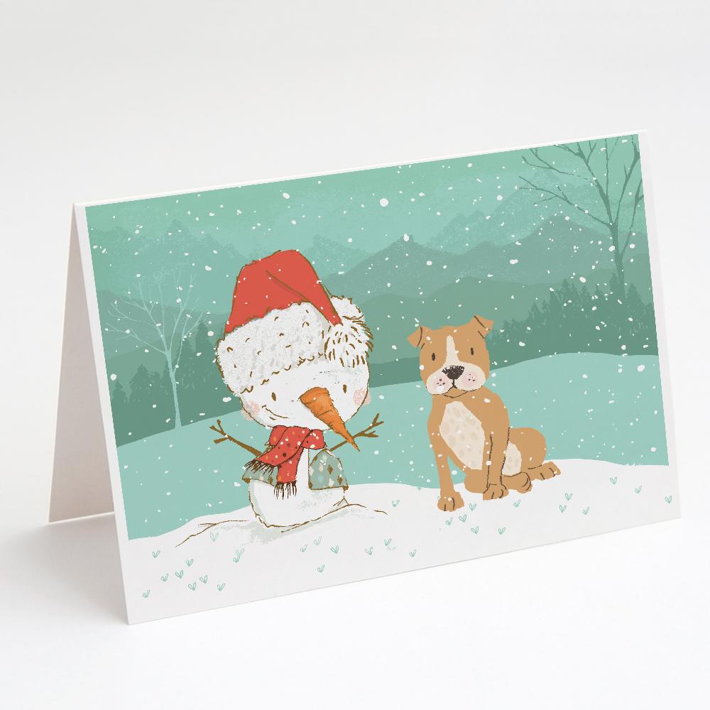 Buy this Brown Staffie Snowman Christmas Greeting Cards and Envelopes Pack of 8