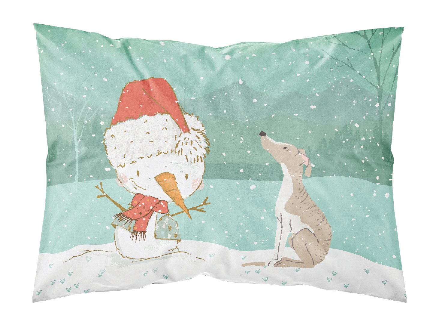 Whippet Snowman Christmas Fabric Standard Pillowcase CK2079PILLOWCASE by Caroline's Treasures