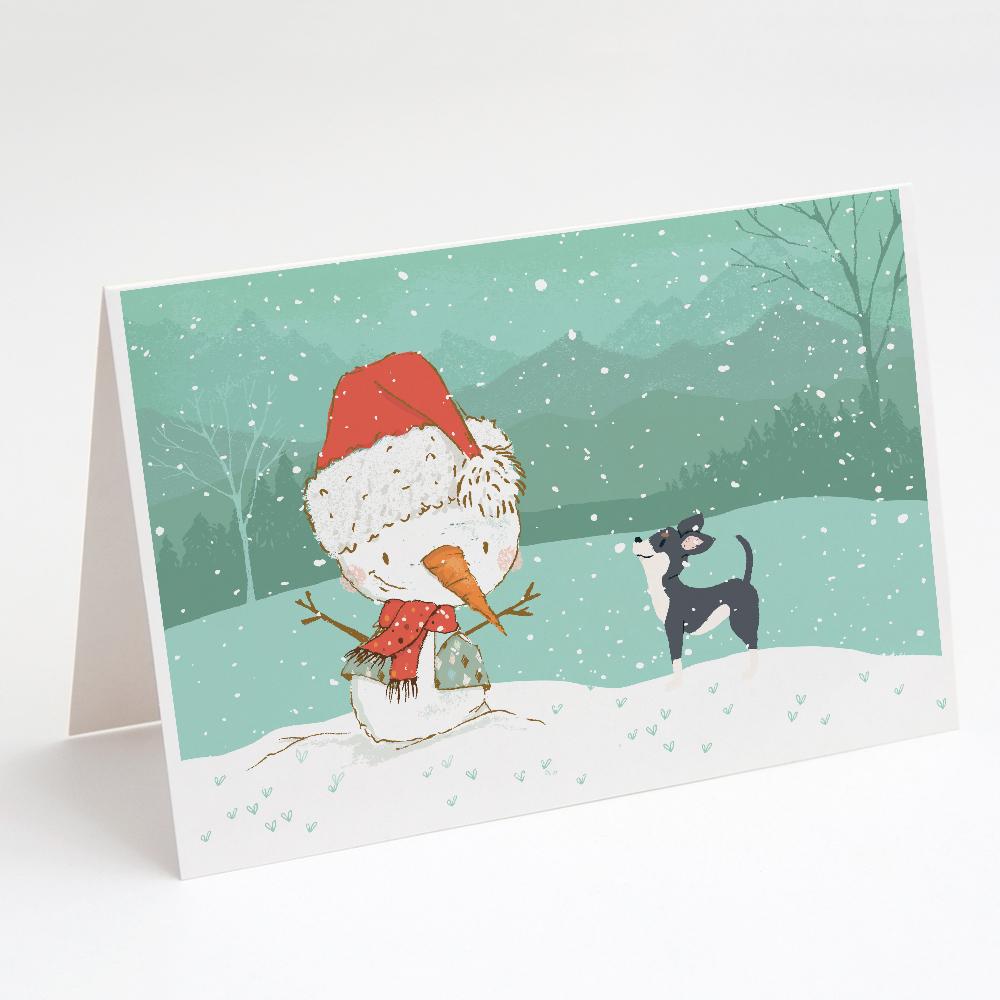 Buy this Black Chihuahua Snowman Christmas Greeting Cards and Envelopes Pack of 8