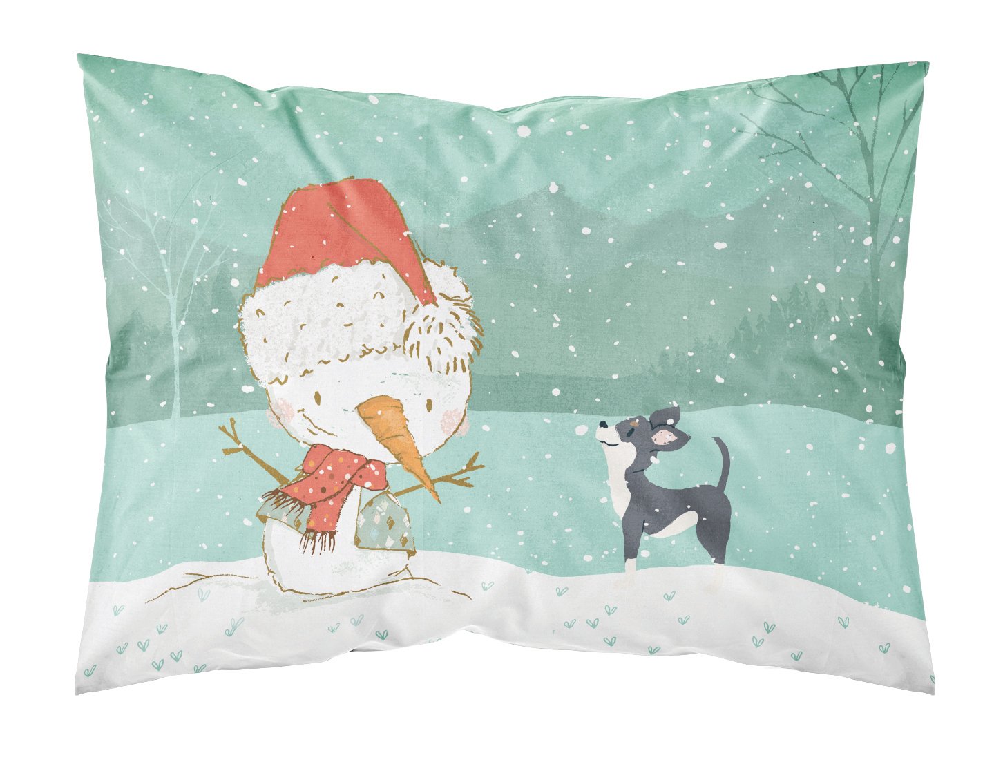 Black Chihuahua Snowman Christmas Fabric Standard Pillowcase CK2080PILLOWCASE by Caroline's Treasures