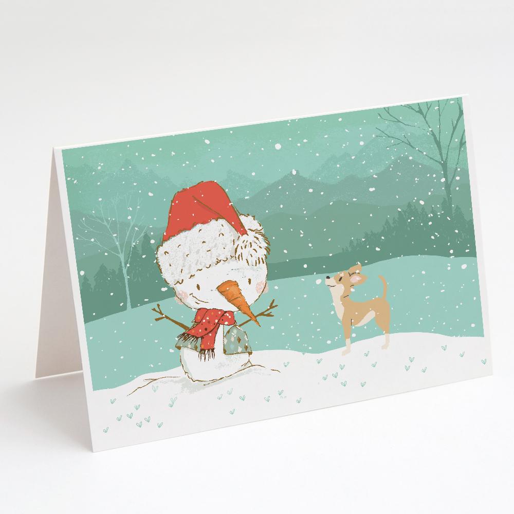 Buy this Tan Chihuahua Snowman Christmas Greeting Cards and Envelopes Pack of 8