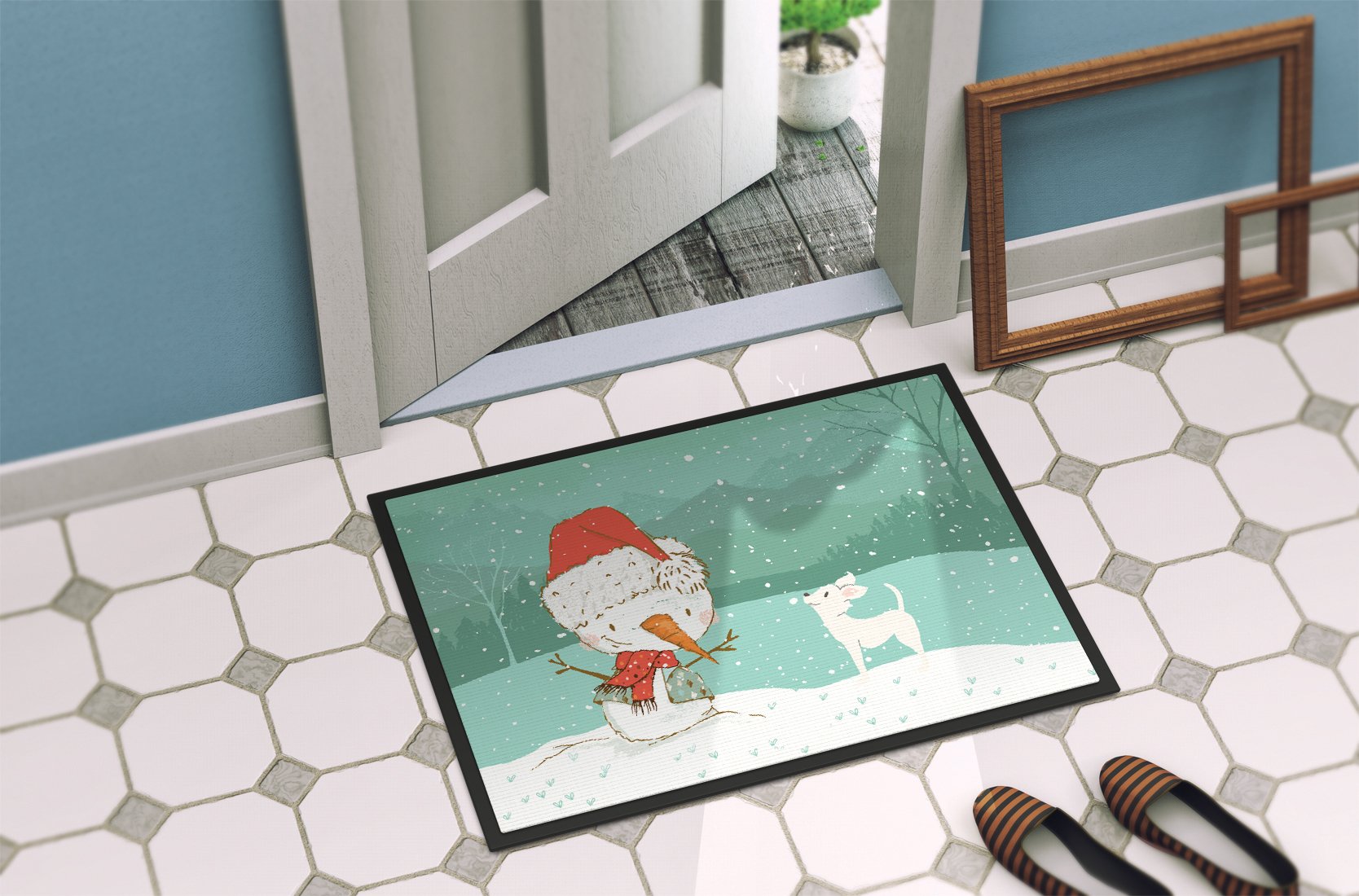 White Chihuahua Snowman Christmas Indoor or Outdoor Mat 24x36 CK2082JMAT by Caroline's Treasures