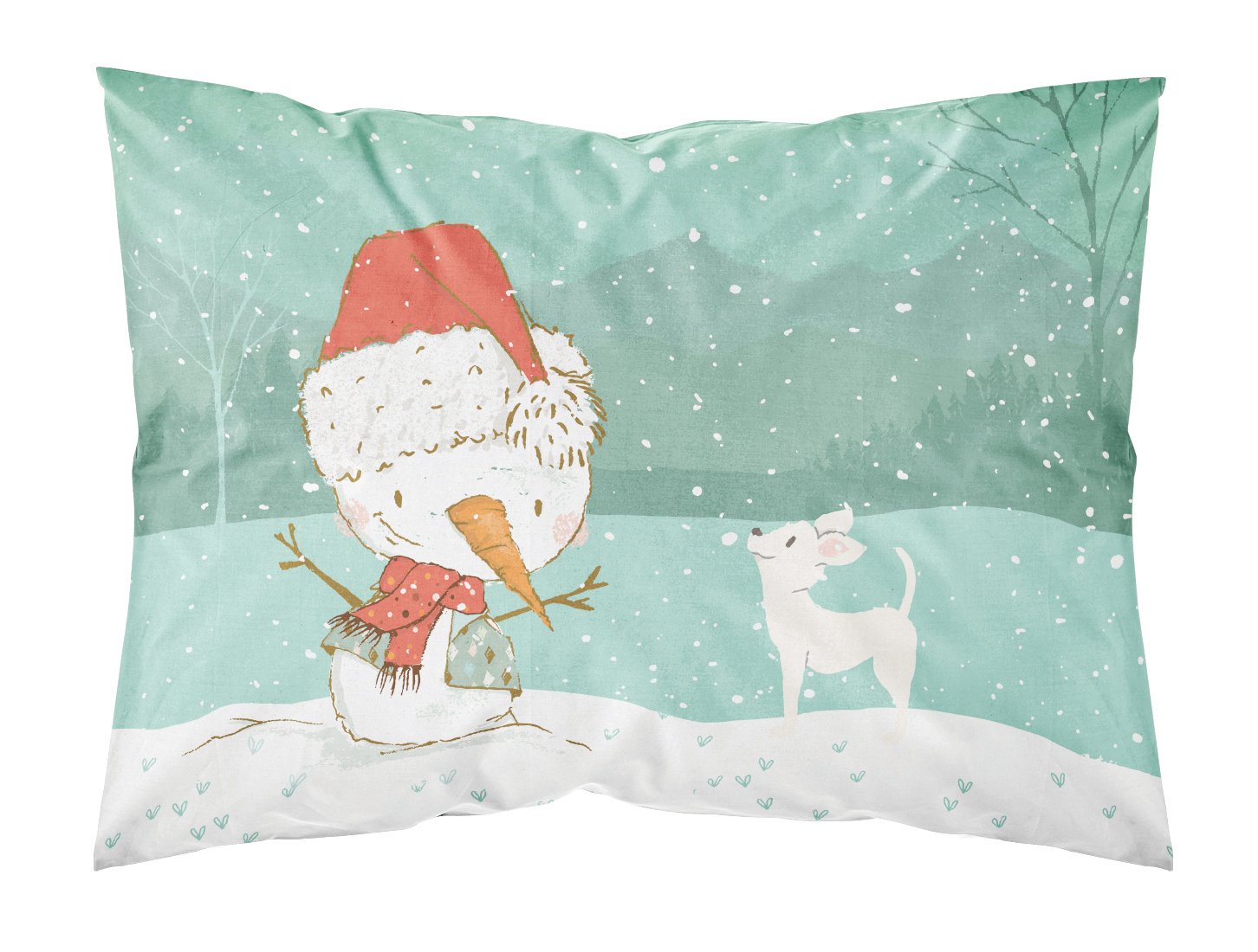 White Chihuahua Snowman Christmas Fabric Standard Pillowcase CK2082PILLOWCASE by Caroline's Treasures