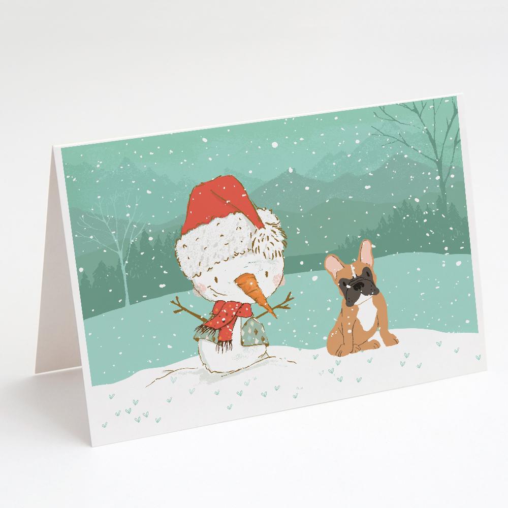 Buy this Fawn French Bulldog Snowman Christmas Greeting Cards and Envelopes Pack of 8