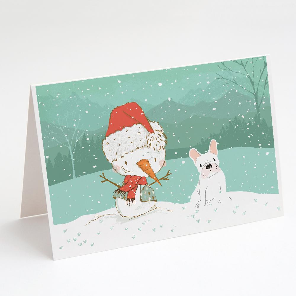Buy this White French Bulldog Snowman Christmas Greeting Cards and Envelopes Pack of 8